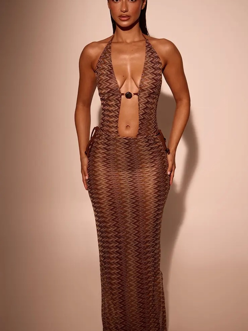 PrettyLittle Thing BROWN JACQUARD LOW RISE MAXI BEACH SKIRT